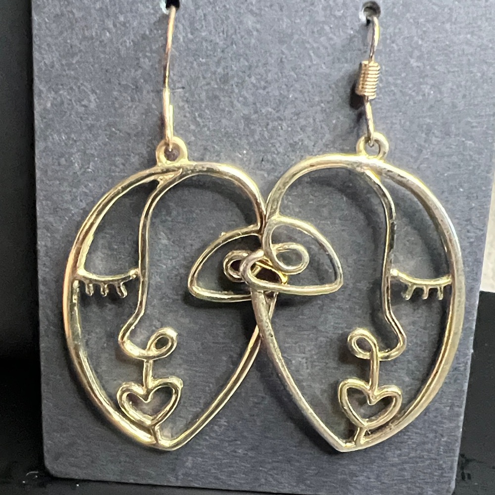 Gold Abstract Face Earrings